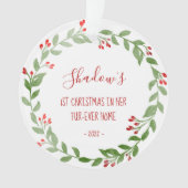 Votre chat Photo 1er Noël Watercolor Wreath (devant)