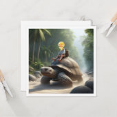 Votre enfant chevauchant une tortue, carte blanche (Devant/Arrière en situation)