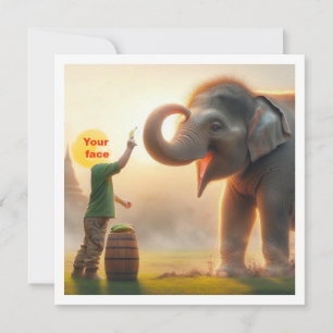Votre enfant nourrissant un éléphant, carte photo