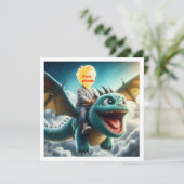 Votre enfant volant sur un dragon bleu, carte de d (Debout devant)