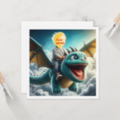 Votre enfant volant sur un dragon bleu, carte de d (Devant/Arrière en situation)