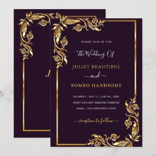 Votre invitation de mariage noire encadrée florale
