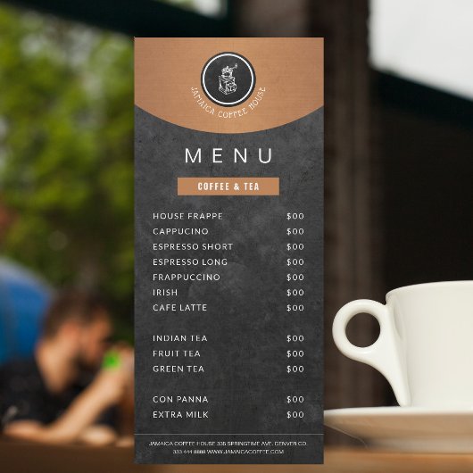 Votre logo cafétéria cuivre noir menu tableau noir