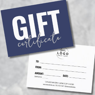 Votre logo Navy Blue Business Cadeau Certificat