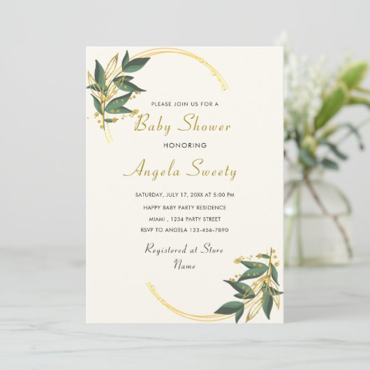Votre Modèle d'invitation Baby shower Gold Design (Debout devant)