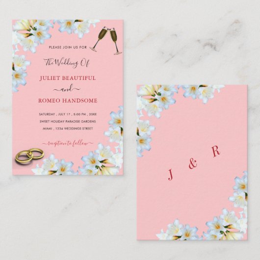 Votre modèle d'invitation de mariage aux lys blanc (Devant / Derrière)