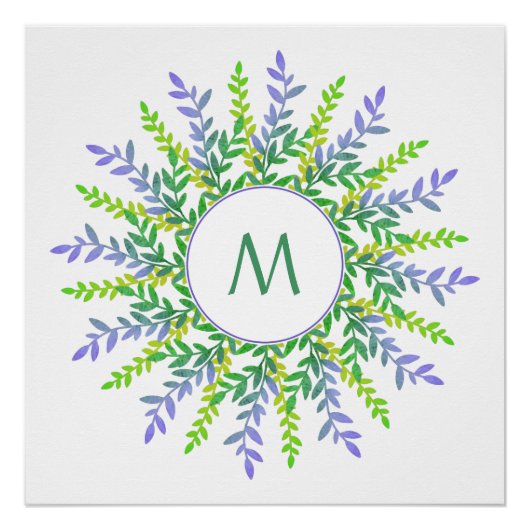 Votre Monogramme dans le cadre feuille poster pers (Devant)