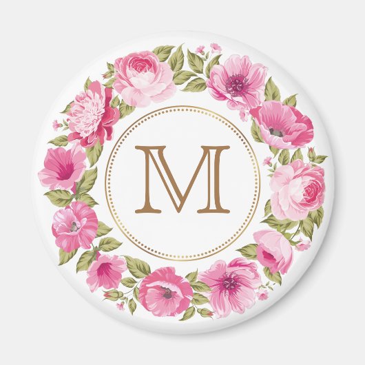 Votre monogramme dans un aimant à cadre de fleurs (Devant)