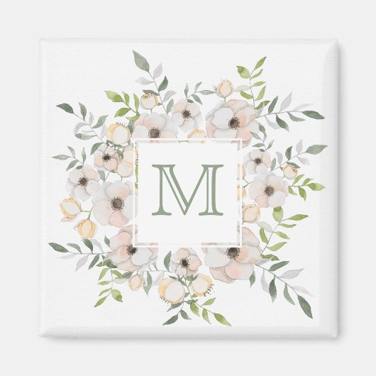 Votre monogramme dans un aimant à cadre de fleurs (Devant)