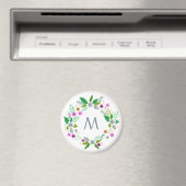 Votre monogramme dans un aimant à cadre de fleurs (In Situ (Lave-vaisselle))