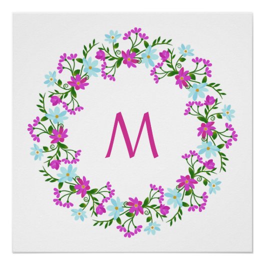 Votre Monogramme dans un cadre de fleurs poster pe (Devant)