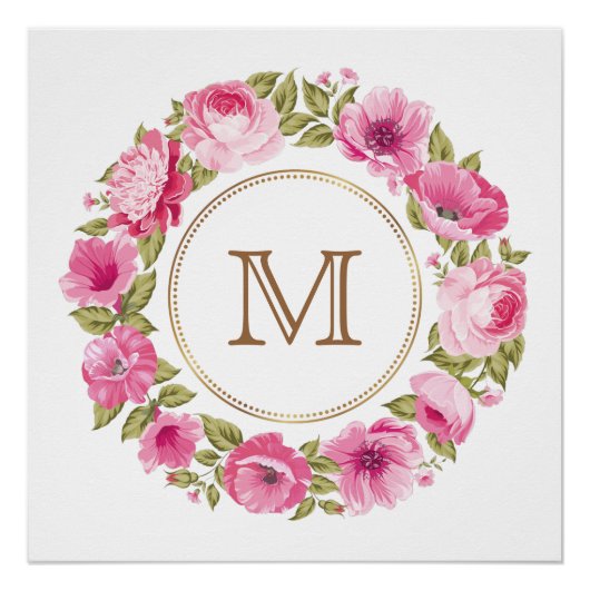 Votre Monogramme dans un cadre de fleurs poster pe (Devant)