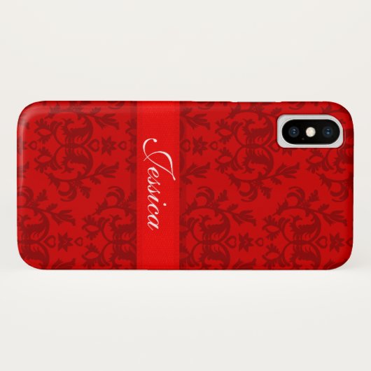 Votre nom damask rouge coque iphone (Dos (Horizontal))