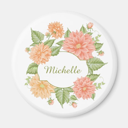 Votre nom dans un cadre de fleurs magnets (Devant)