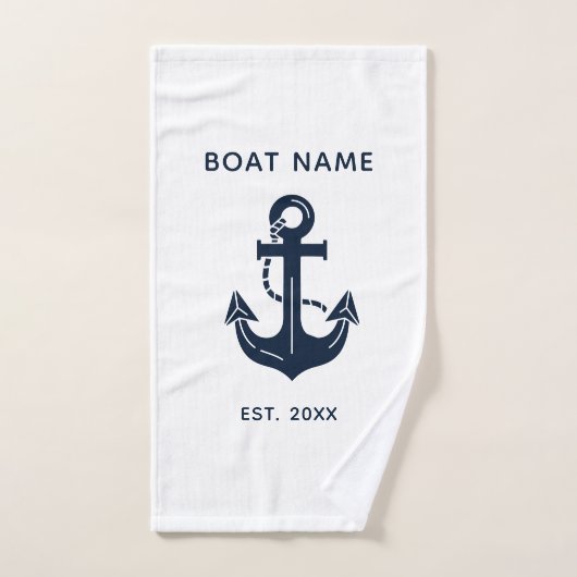 Votre nom de bateau Ancre Bleu (Serviette à main)