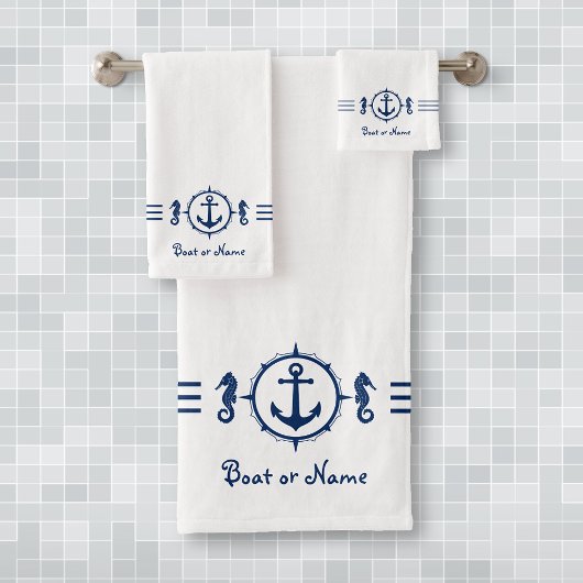 Votre nom de bateau Seahorse Ancre Serviette de ba