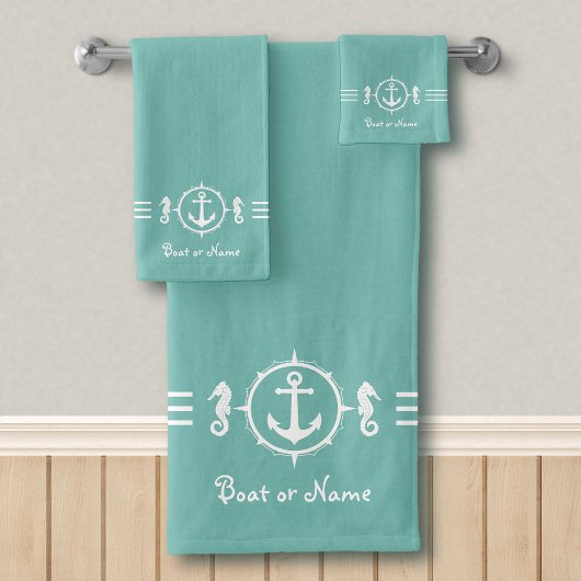Votre nom de bateau Seahorse Ancre Serviette de ba