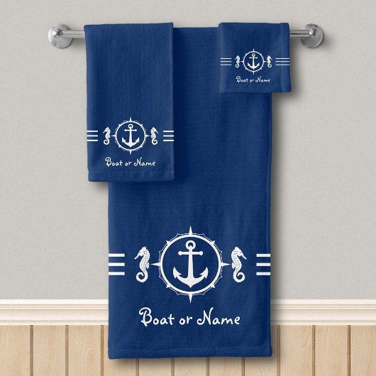 Votre nom de bateau Seahorse Ancre Serviette de ba