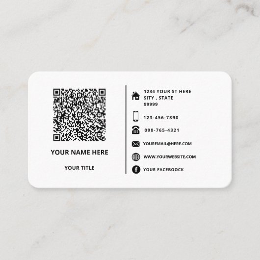 Votre nom de code QR Logo Adresse Carte de visite (Devant)