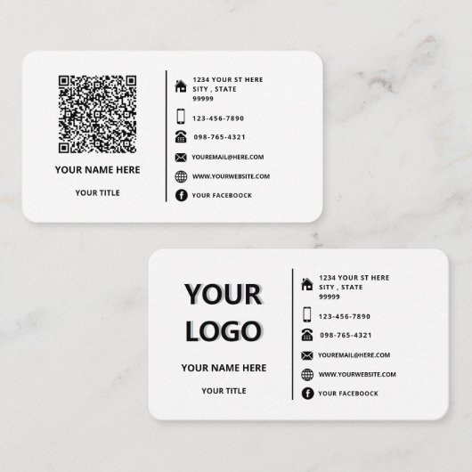 Votre nom de code QR Logo Adresse Carte de visite (Devant / Derrière)