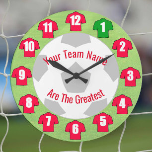 Votre Nom D'Équipe Football Horloge - Chemises Rou