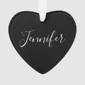 Votre nom | Élégant script blanc sur noir (devant)