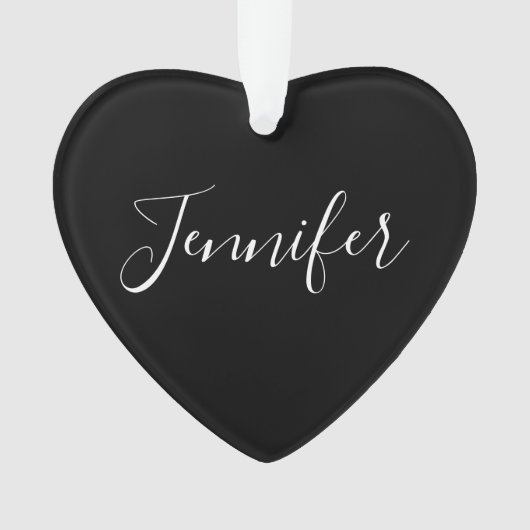 Votre nom | Élégant script blanc sur noir (devant)