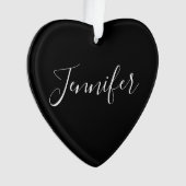 Votre nom | Élégant script blanc sur noir (devant)