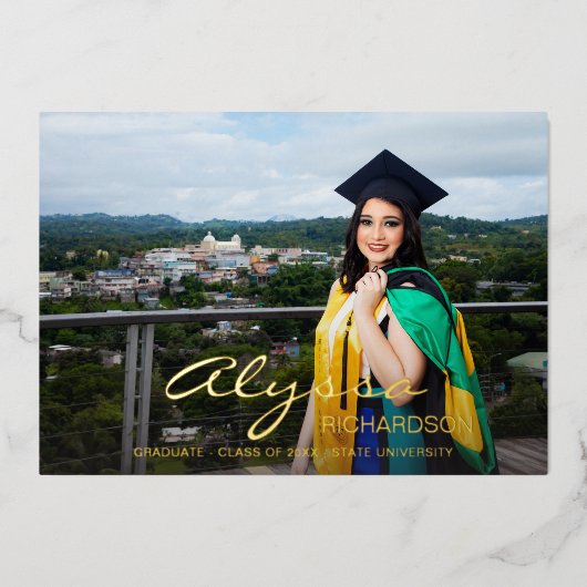 Votre nom et photo Gradué Faire-part à huile foncé (Recto)