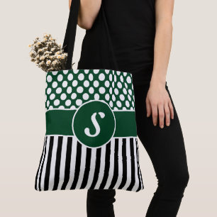 Votre nom Green White Stripes Polka Dot Sac fourre
