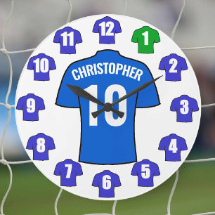 Votre nom Horloge de football - Chemises bleues