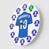 Votre nom Horloge de football - Chemises bleues (Angle)