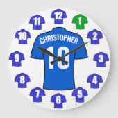 Votre nom Horloge de football - Chemises bleues (Recto)
