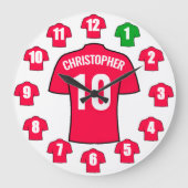 Votre nom Horloge de football - Chemises rouges (Recto)
