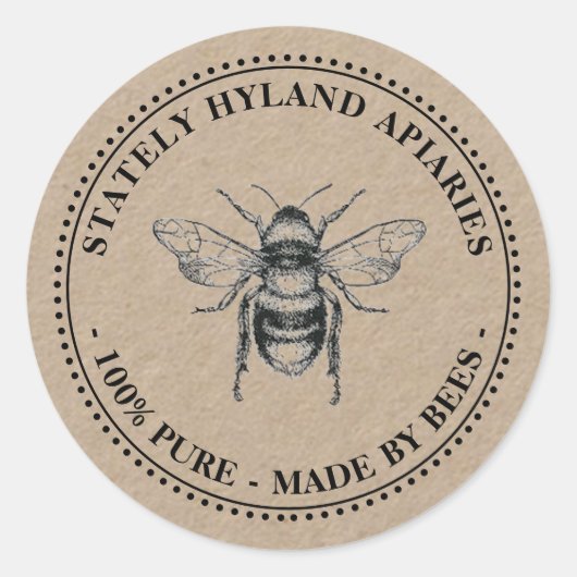 Votre nom ici Kraft Vintage Bee Honey Sticker (Devant)