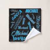 Votre nom motif monogramme bleu rouge noir (Gant de toilette)