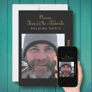 Votre photo 60e anniversaire Black Gold Invitation