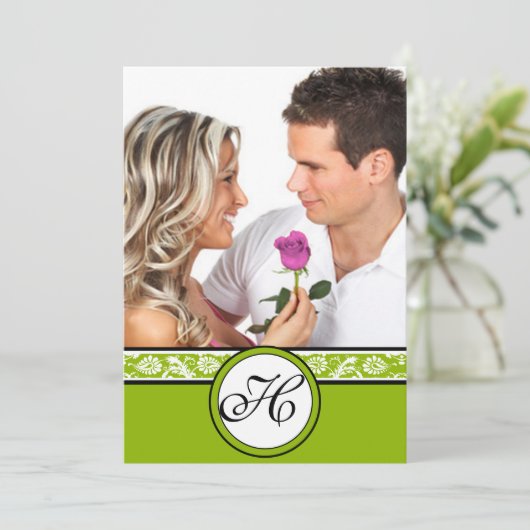 Votre photo Damas Apple Green Faire-part de mariag (Debout devant)