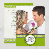 Votre photo Damas Apple Green Faire-part de mariag (Devant / Derrière)