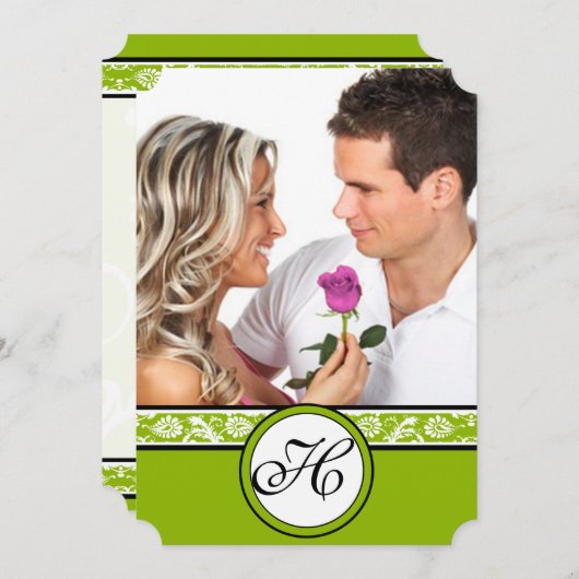 Votre photo Damas Apple Green Faire-part de mariag (Devant / Derrière)