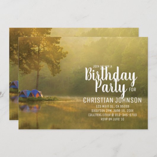 Votre photo de camping Invitation Anniversaire (Devant / Derrière)