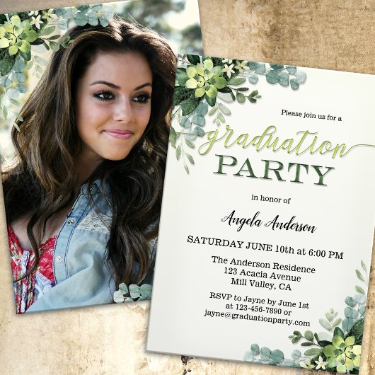 Votre photo Green Script Graduation Invitation