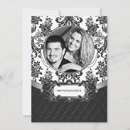 Votre photo Invitations Black White Mariage damass (Devant)