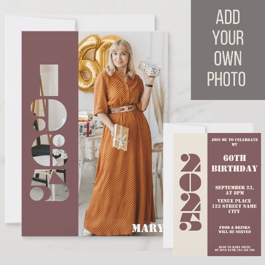 Votre photo née 1965 60e anniversaire Invitation