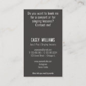 Votre propre Carte de visite de chanteuse photo (Dos)