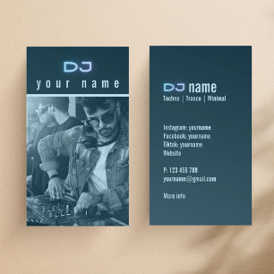Votre propre carte de visite DJ photo techno bleue