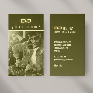 Votre propre carte de visite photo DJ techno jaune