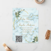 Votre QR Code Scan Info Baby Boy Shower Invitation (Devant/Arrière en situation)