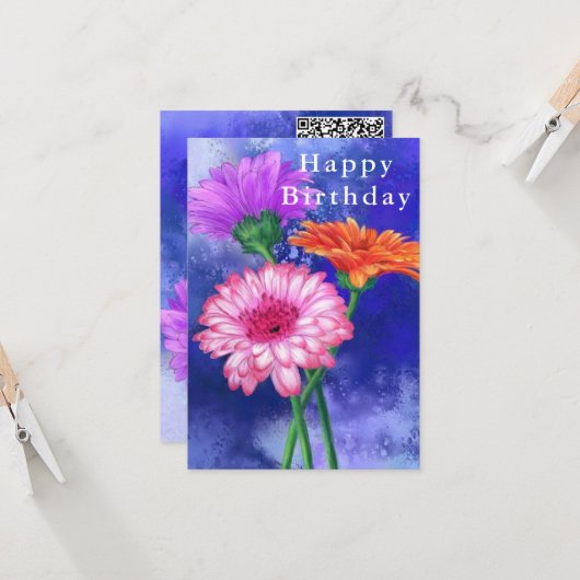 Votre QR Code Souhaitez Carte Anniversaire Gerbera (Devant/Arrière en situation)