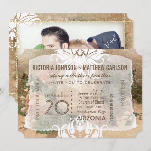 Votre Rose Photo Gold Floral Wedding Invitations (Devant / Derrière)